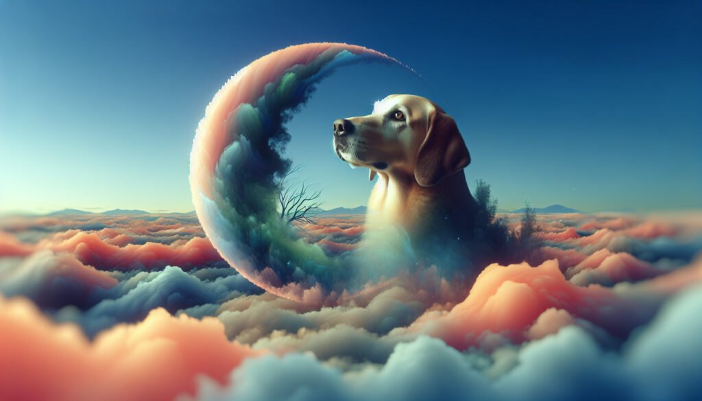 Hund med halvmåne i drømmeaktig skylandskap