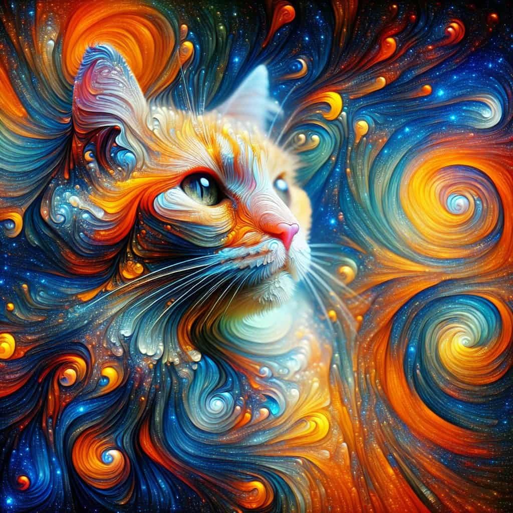 Abstrakt katt i fargerik, swirling stil.