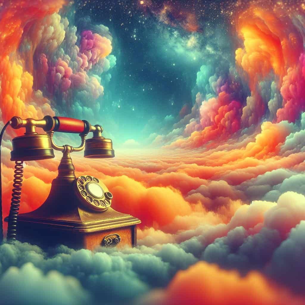 Gammel telefon i fantasifulle skyer.