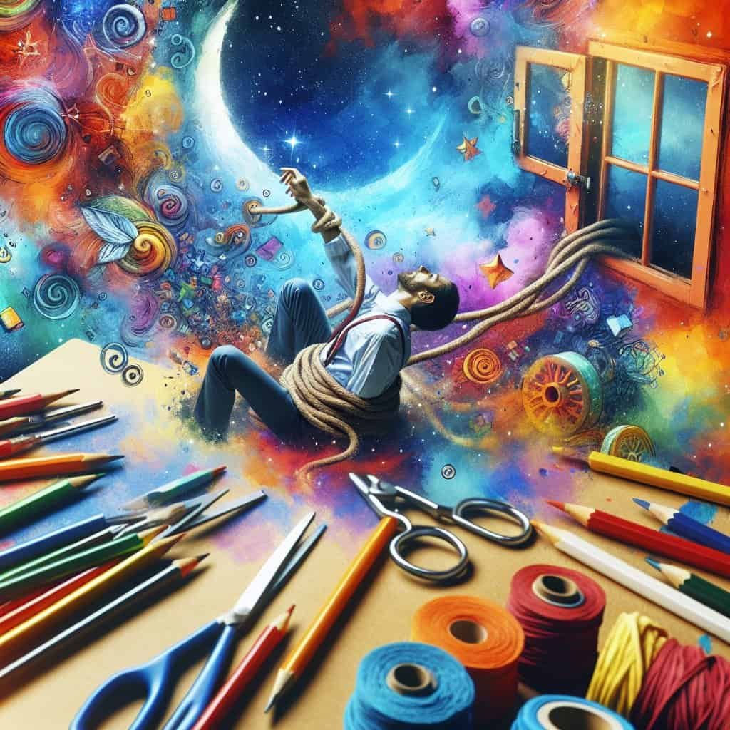 Mann dratt mot fargerik kreativ fantasiportal.