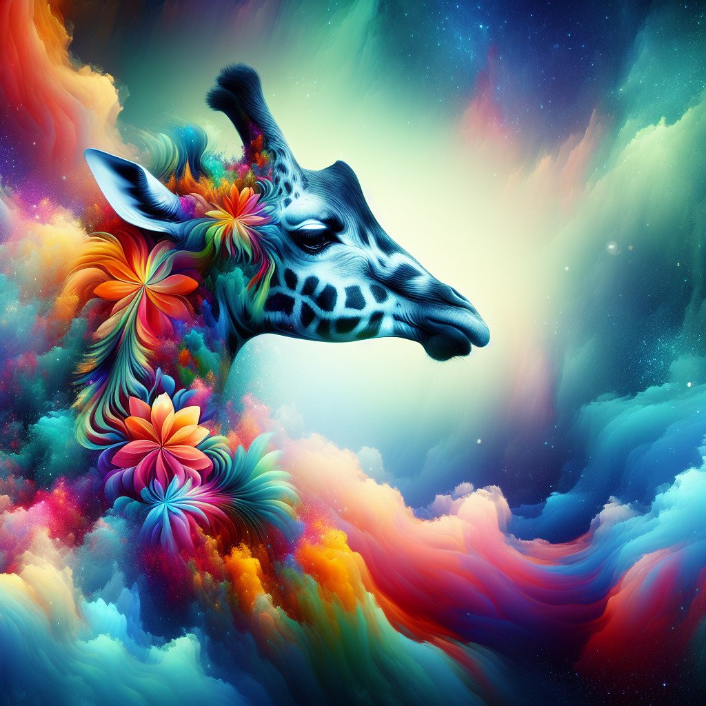 Fargerik giraff i fantasifullt landskap