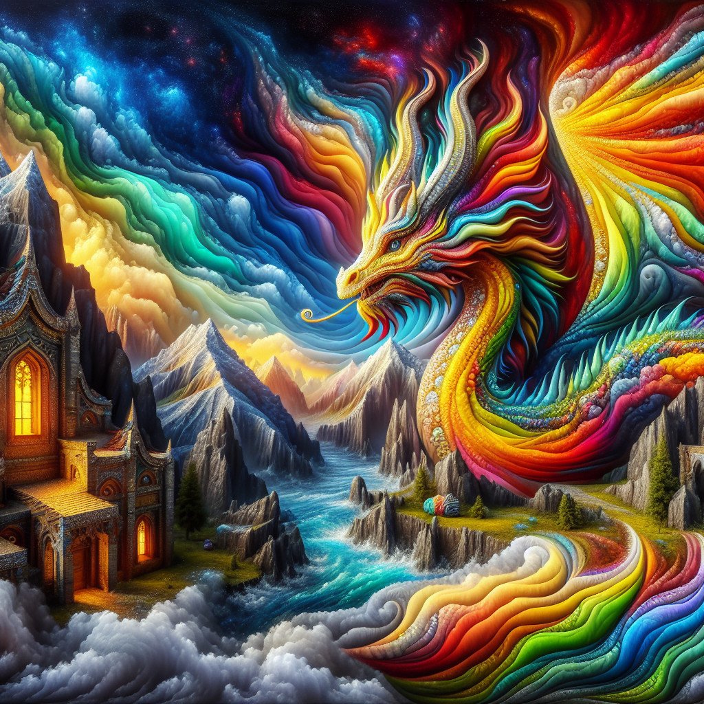 Fargerik drage over fjellandskap ved soloppgang