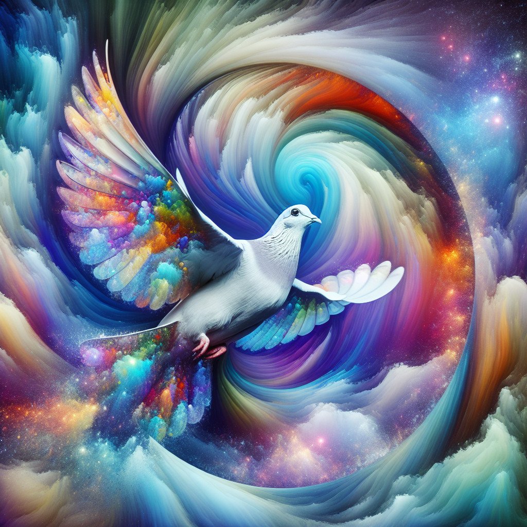 Fargerik due i drømmeaktig abstrakt landskap