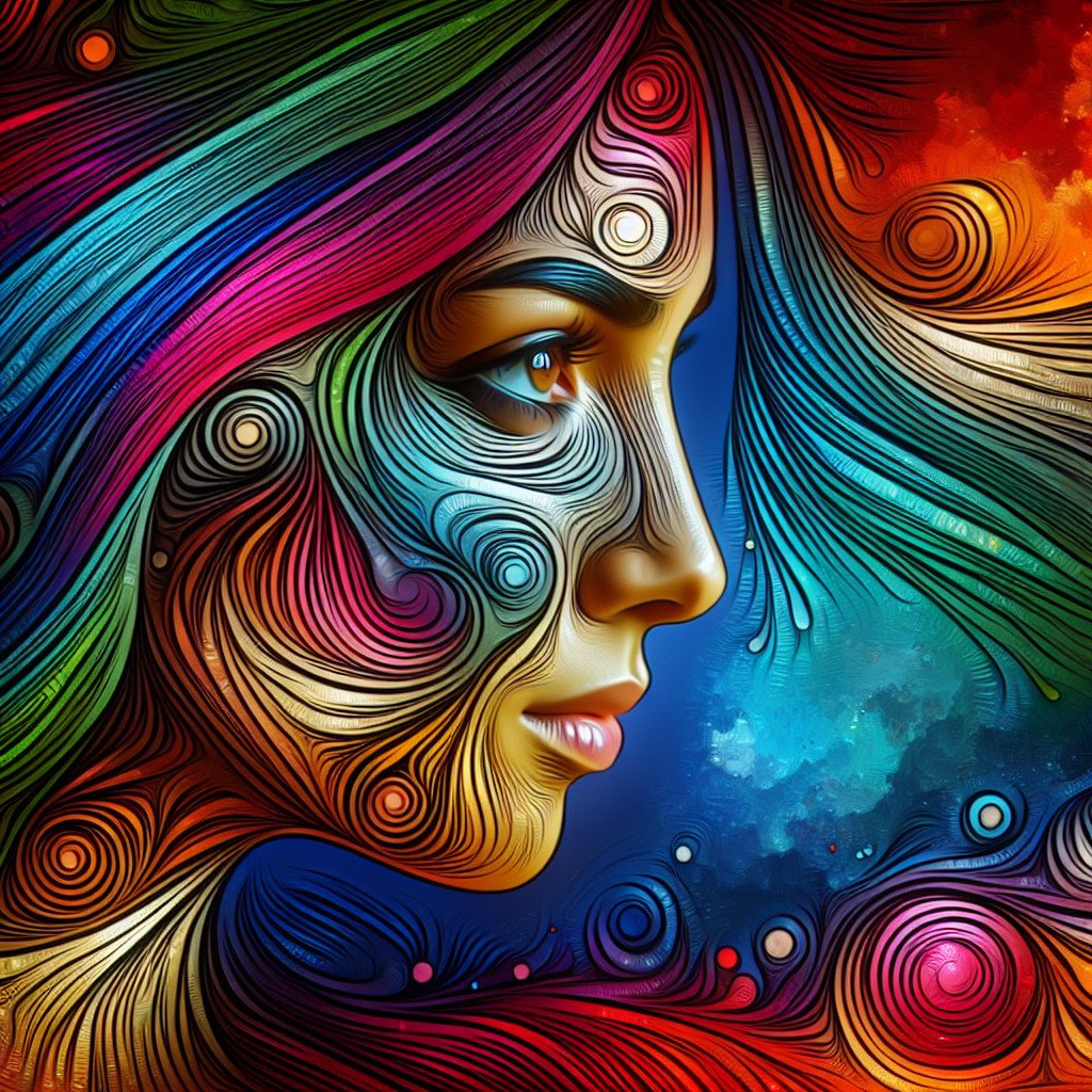 Fargerik digital kunst av et menneskeansikt i profil.