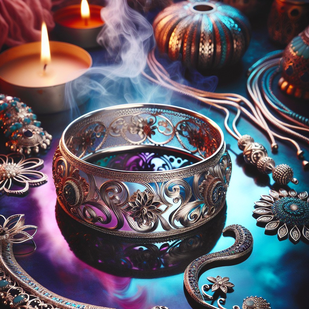 Intrikate smykker med lys og røkelse.