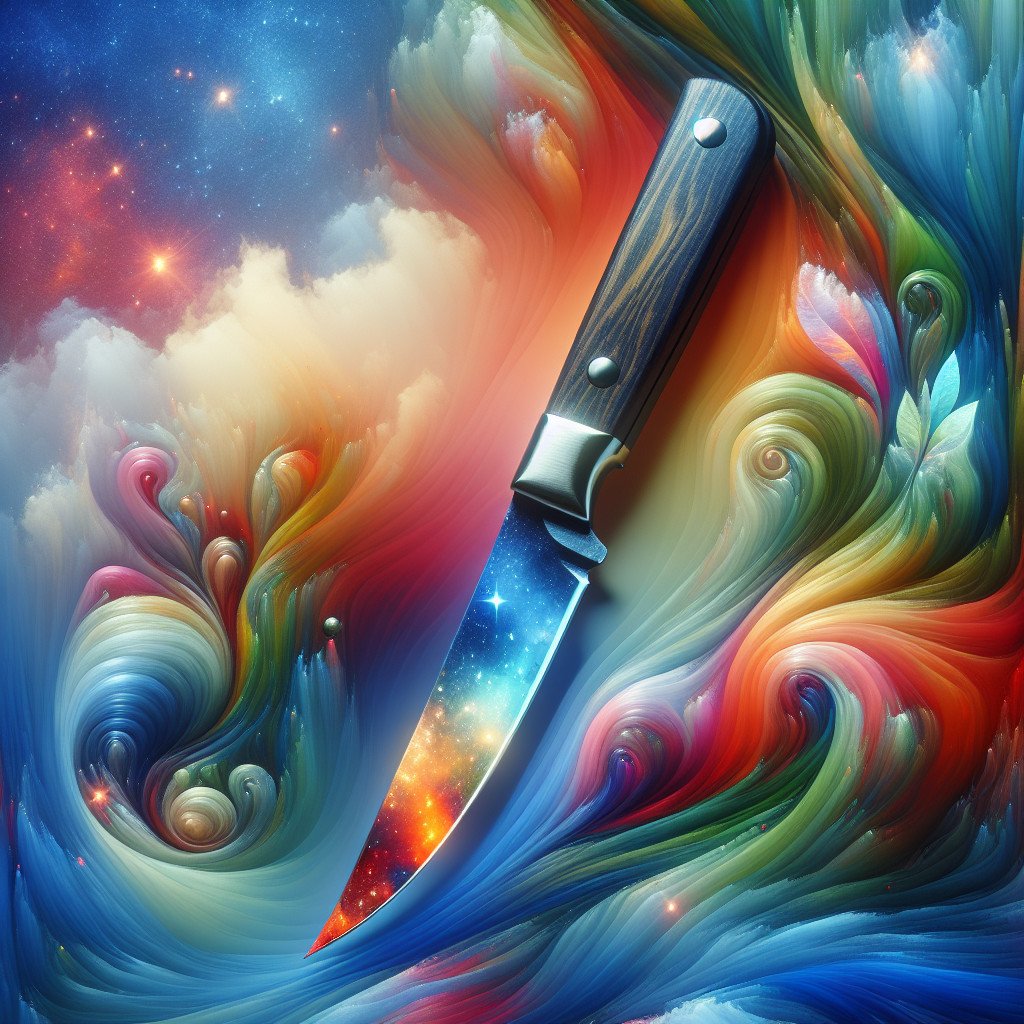 Fargerik kniv i drømmeaktig stjernemønster bakgrunn.