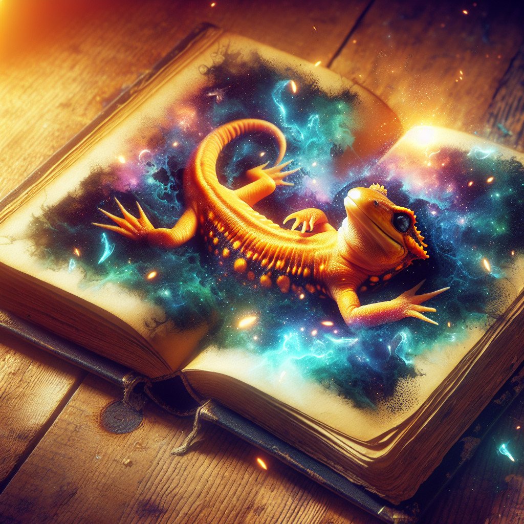 Magisk øgle stråler ut av fortryllet bok.