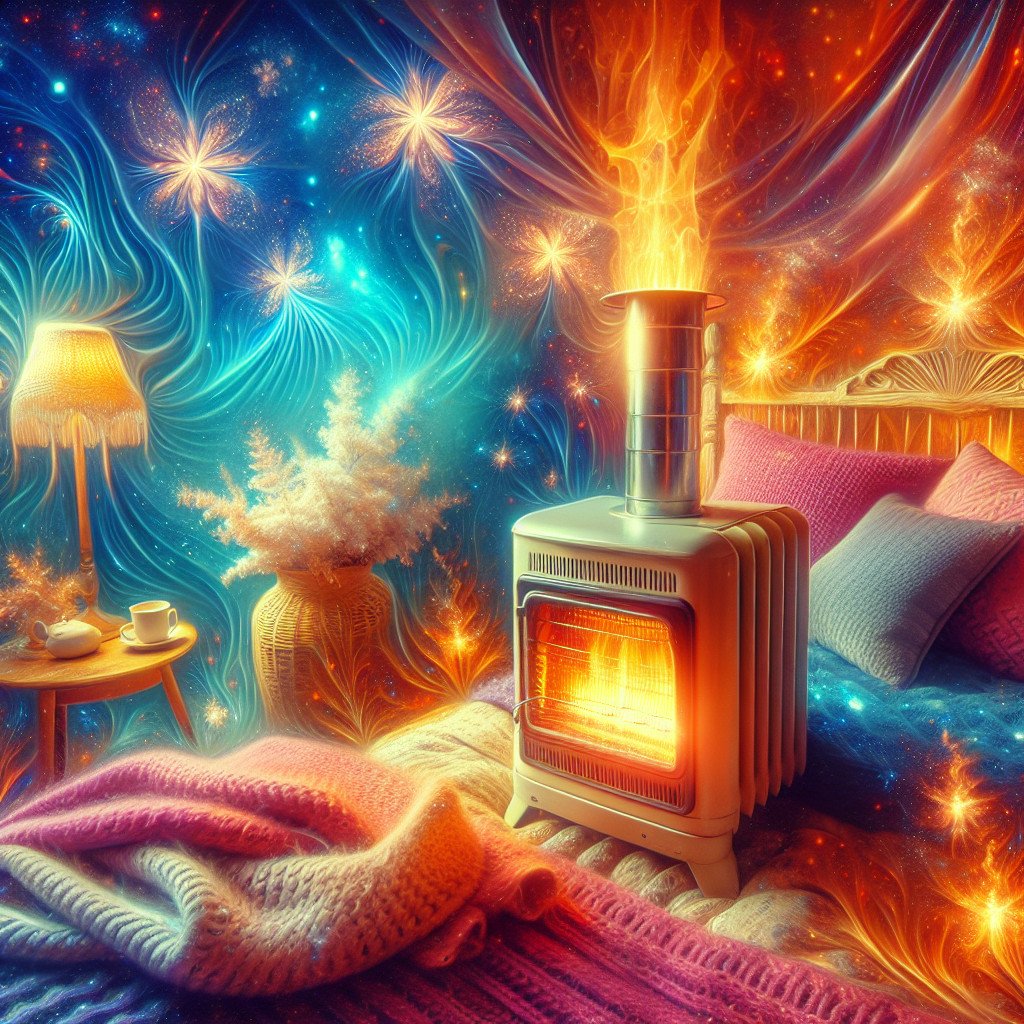 Koselig rom med magisk atmosfære og ild i ovnen.