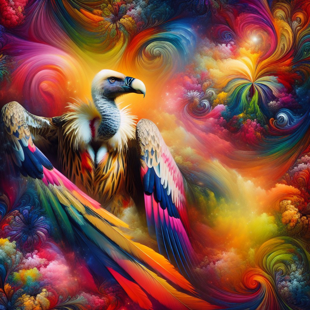 Fargerik fugl i surrealistisk kunstverk