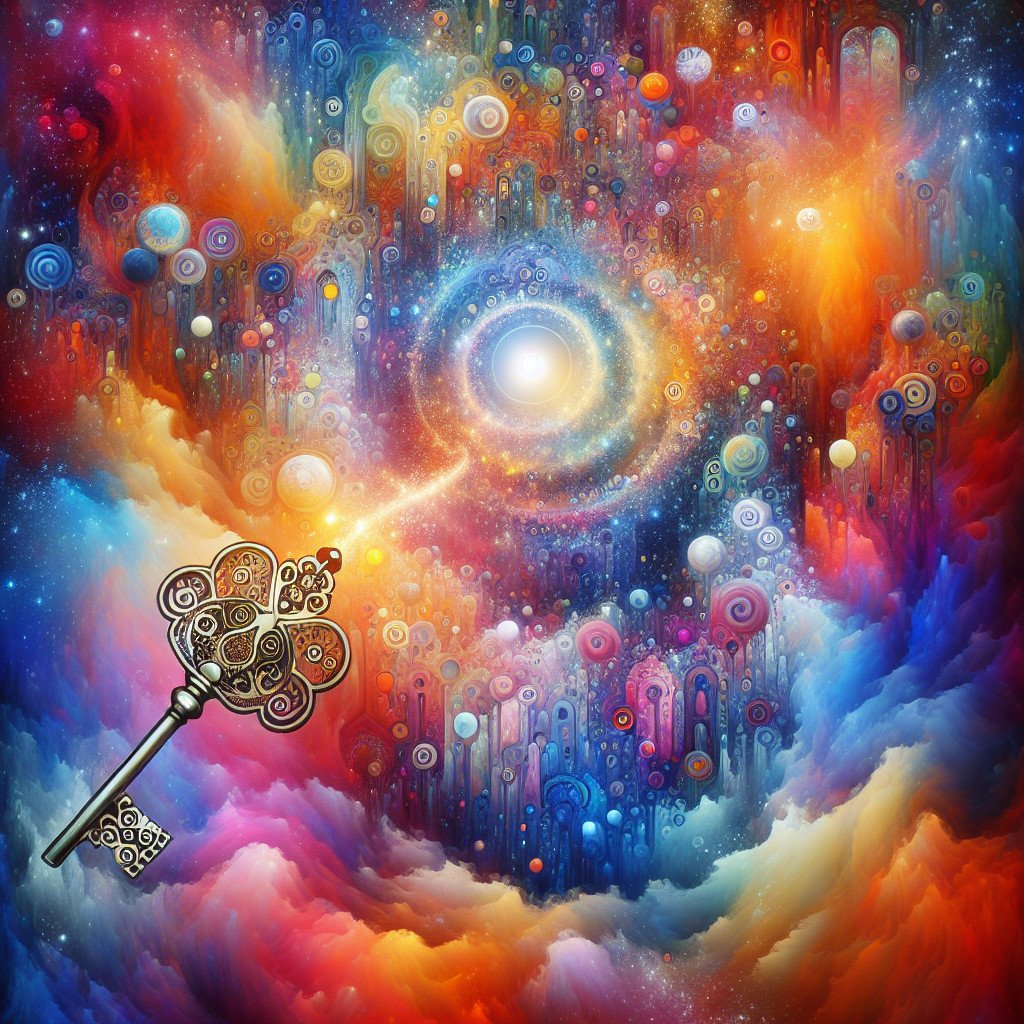 Abstrakt fargerik galakse med nøkkel til universet.