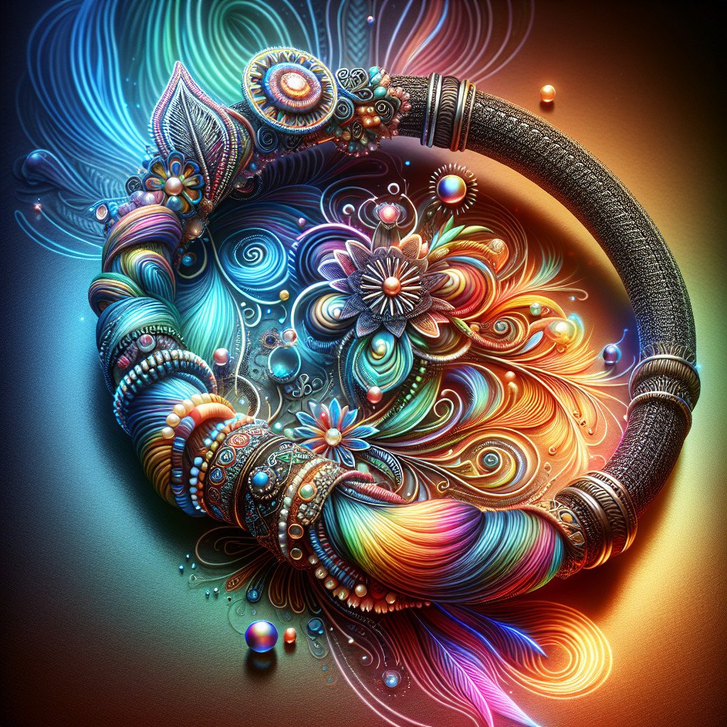 Fargerikt mønster med smykker og blomsterdekorasjon.